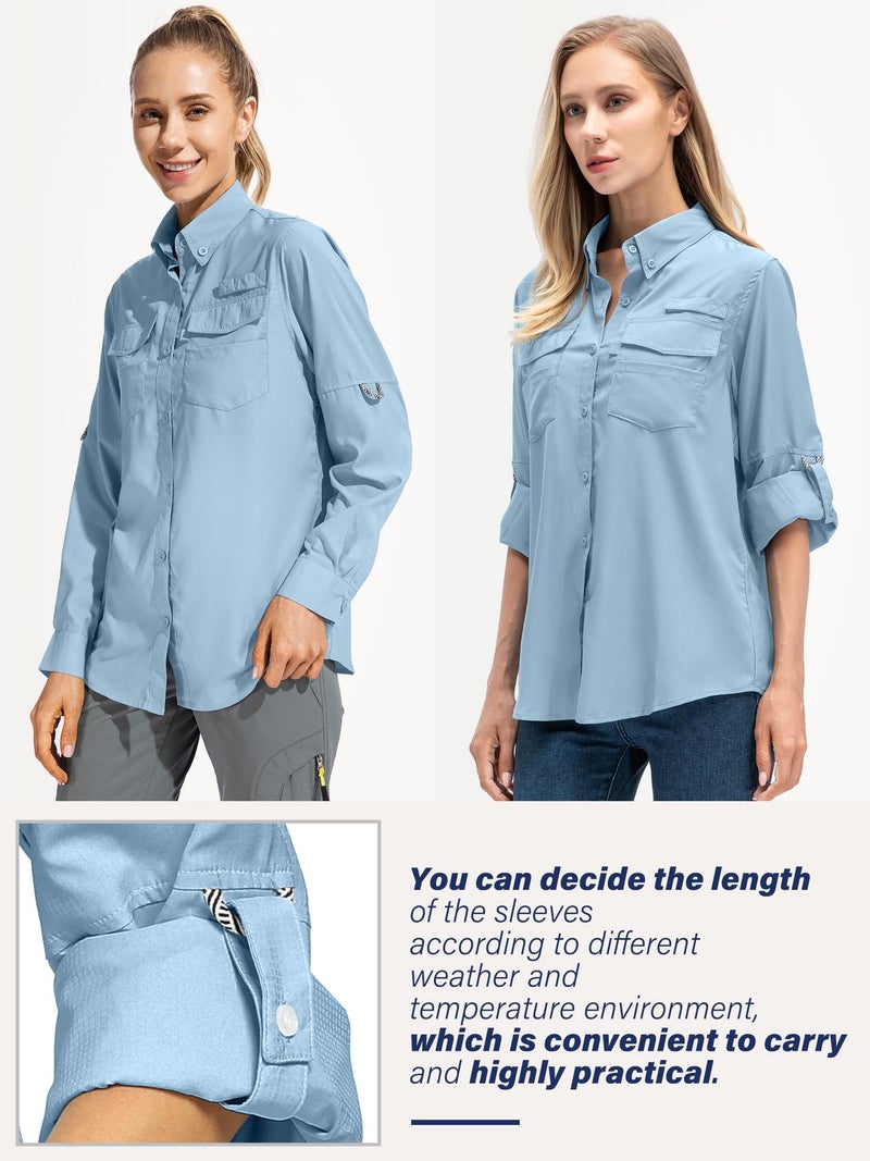 Toomett Womens Safari Shirts Quick Dry UPF 50 Fishing Shirts Lightweight SPF Long Sleeve Sun Protection Shirts,F5026,Blue,M - Image 4